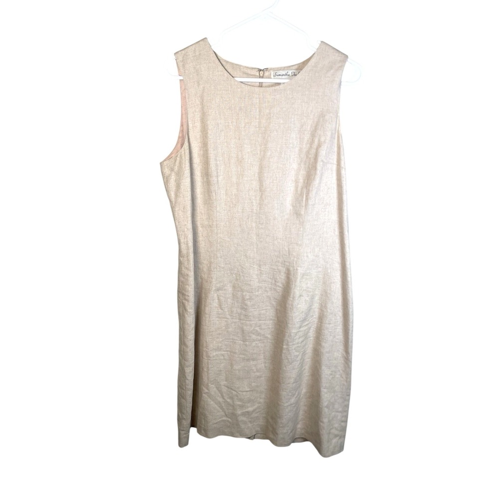 Samantha Taylor Sheath Dress Women's Size 12 Tan Linen Sleeveless Lined Zip